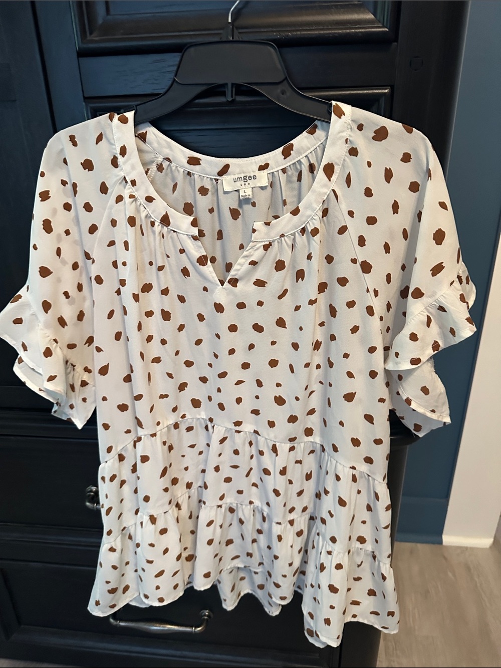 Umgee Cream Polka Dot Ruffle Sleeve Tunic